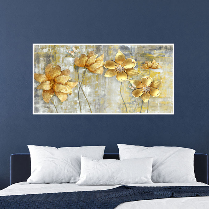 Golden Flower Canvas Floating Frame Wall Painting