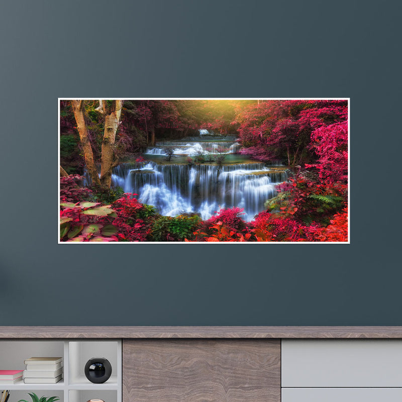Autumn Waterfall Scenery Canvas Floating Frame Wall Painting