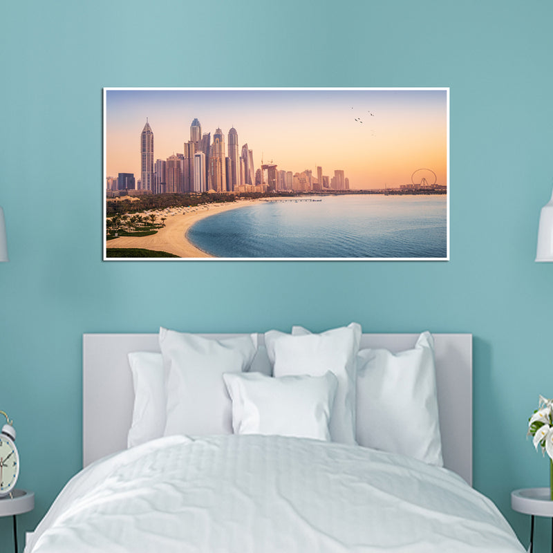 Dubai Buildings Panoramic View Floating Frame Canvas Wall Painting