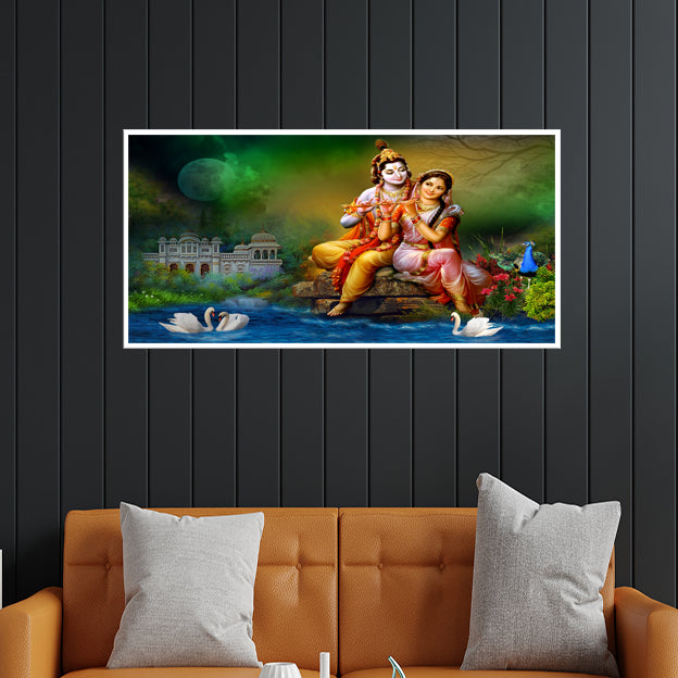 Love of Lord Radha Krishna Canvas Floating Frame  Wall Painting