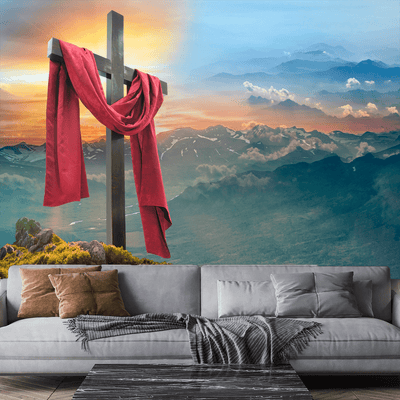 DECORGLANCE Yeele Easter Cross Digitally Painting Wallpaper