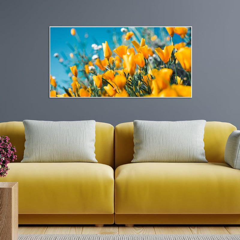 DecorGlance Yellow Flowers Canvas Floating Frame Wall Painting