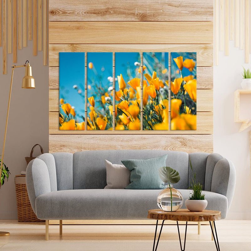 DecorGlance Yellow Flowers Canvas Wall Painting - With 5 Panel