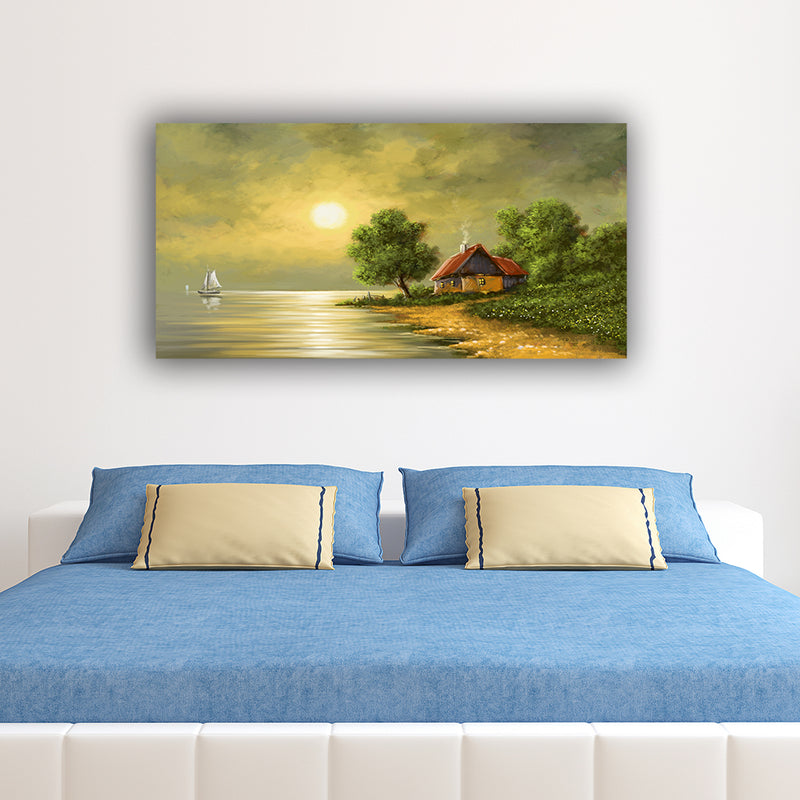 Beautiful Sunset In Village Canvas Wall Painting